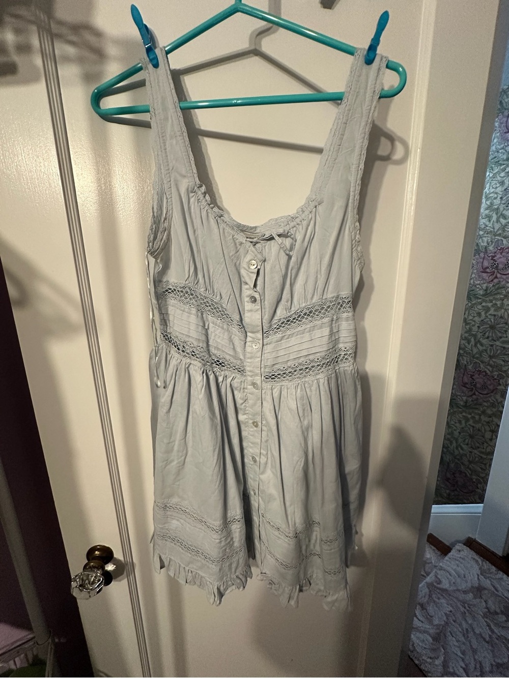 Urban Outfitters Light Blue Lace-Trim Button Romper